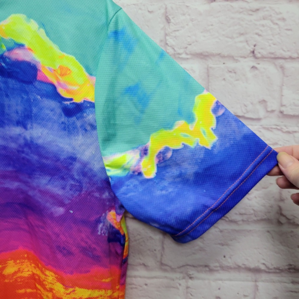 Blacklight UV Tshirt Size M Rainbow Tropical Sunset All Over Print‎ Neon Aofmoka - Picture 3 of 8
